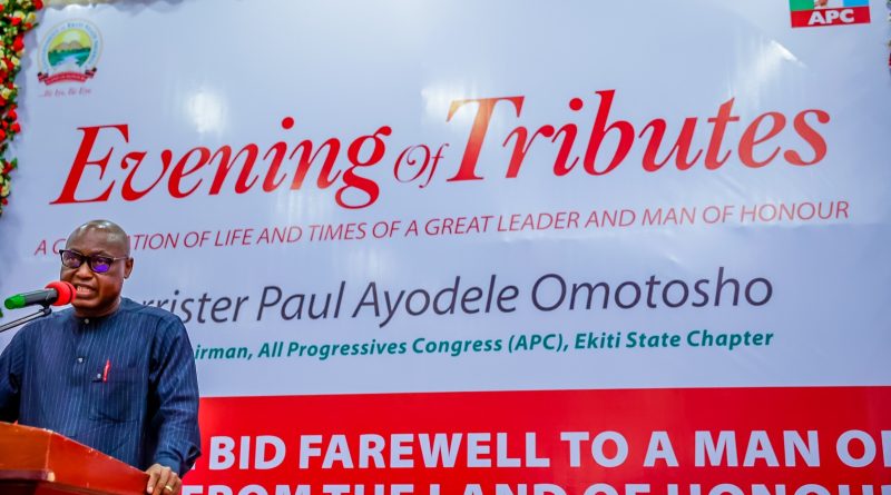 “You’ ll Not Walk Alone”,Oyebanji Assures Late APC Chairman’s Family … As Ex-Gov Fayemi, NASS Members, APC Leaders Eulogize Omotosho At Commendation Service